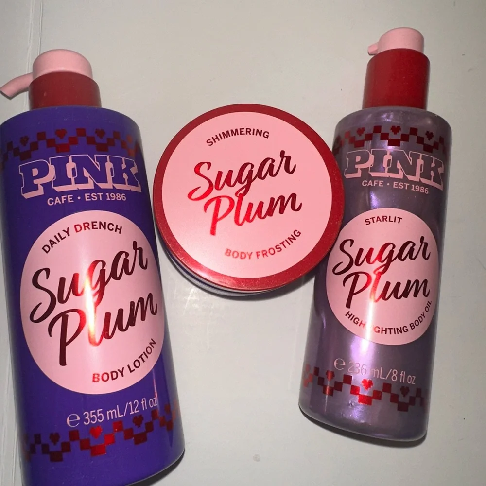 PINK Sugar Plum Body Care Bundle Lotion Oil Shimmering Body Frosting Set